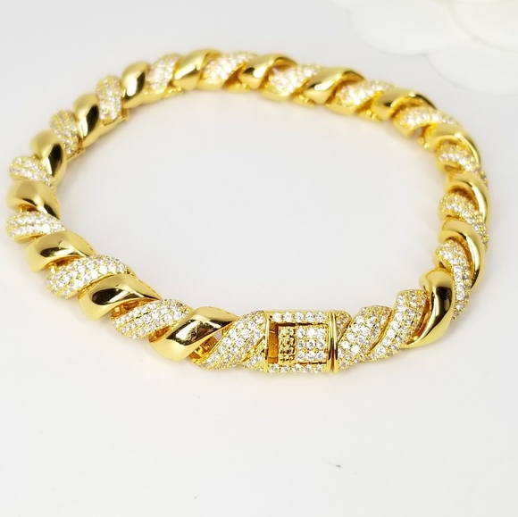 NWT 18K Gold Rope Chain Micro Pave CZ Bracelet - Picture 10 of 14